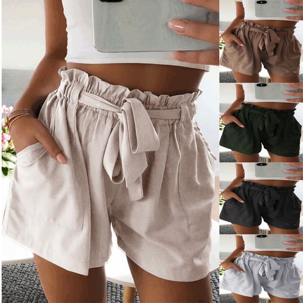 

2020 summer new versatile shorts women's shorts solid cotton short casual wide leg women's short feminino mini, White;black