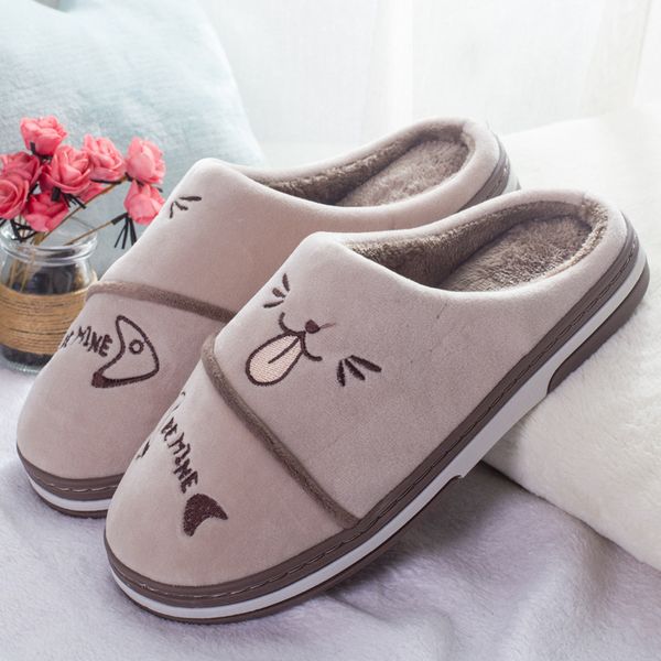 

2019women winter warm home slipper couple shoes female plush cat animal slip on soft indoor flats comfort ladies & man plus size, Black