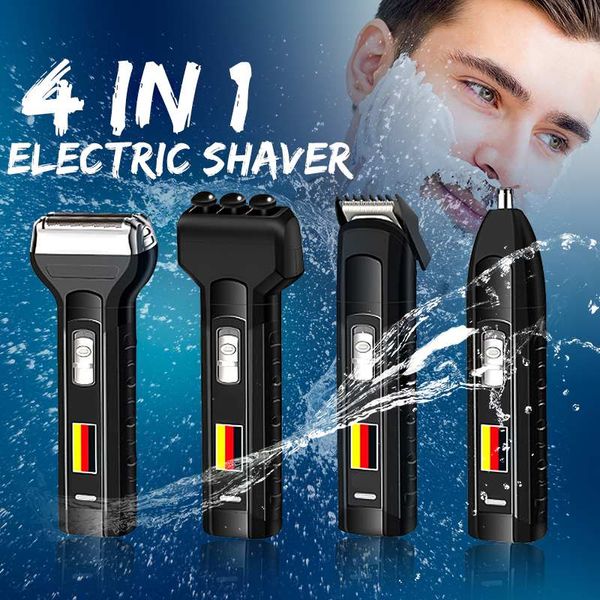 

4-in-1 rechargeable electric beard shaver hair clipper nose hair trimmer cordless massage razors men waterproof portable