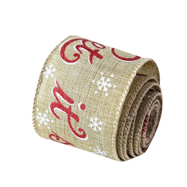 

2m linen ribbon christmas theme printing ribbon wired glitter gift wrapping party decoration-snow snowflake