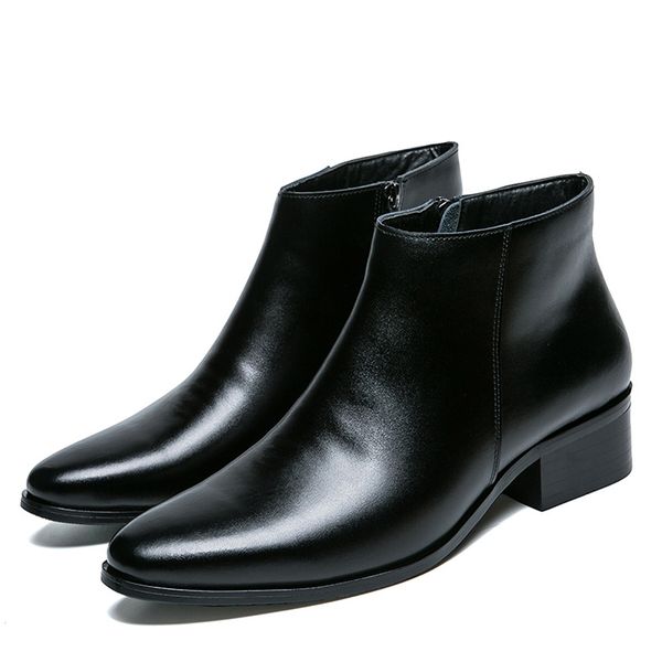 

ankle pointed toe zip men boots low sewing vintage motorcycle boots solid casual british style shoes autumn winter, Black
