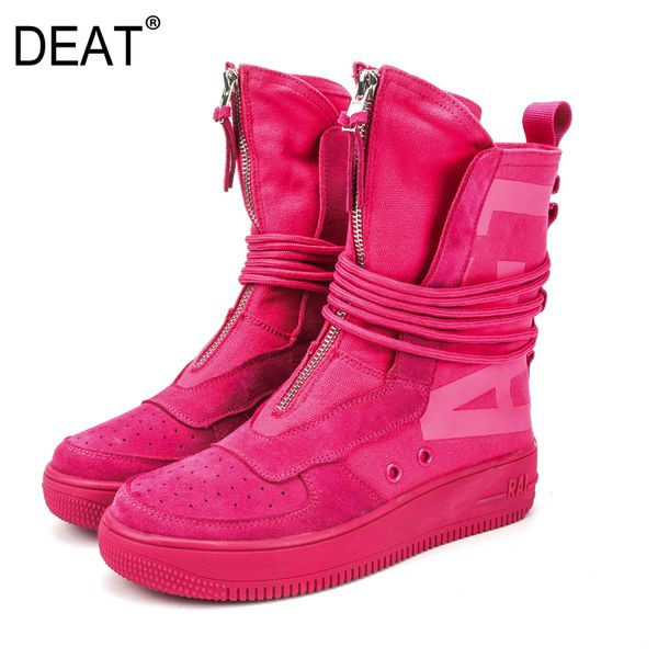 

deat] 2019 round toe bandage personality pu leather single shoes women flat short boots new spring autumn fashion tide 10d843, Black