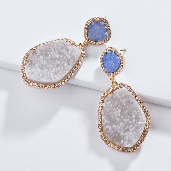 

fashion jewelry geometric irregular shape resin druzy stone big metal statement earrings for women, Golden