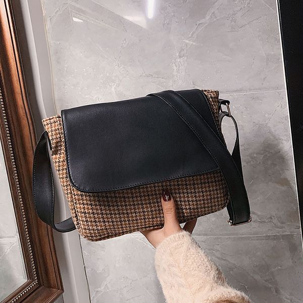 

xiniu vintage women retro woolen shoulder bag mini purse simple art casual wide shoulder strap bag flap sac a main