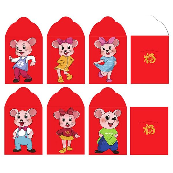 

6pcs chinese new year red money envelope year of the rat 2020 cartoon packet
