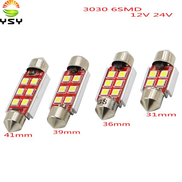 

ysy 10pcs 31mm 36mm 39mm 41mm c5w c10w canbus error auto festoon smd 3030 led car interior dome lamp reading bulb white 24v