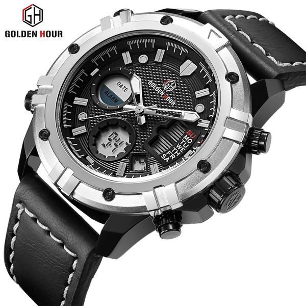 

goldenhour мужчины часы бизнес из натуральной кожи мужских кварцевых часов водонепроницаемых наручных часов будильник relogio мужчина для, Slivery;brown