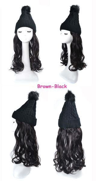 

hat cap winter animal women girl wig hat knitted wool hat knitted wool hats canada synthetic hair warm long straight wig, Black