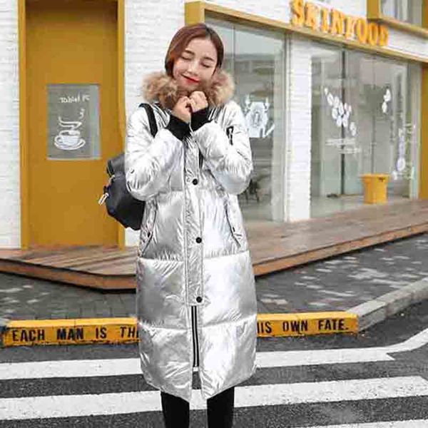 

rugod women's jacket silver bright hooded jacket coat women's winter warm cotton long parkas, Black