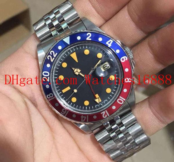 

latest men's watch asia 2813 movemen 40mm vintage gmt 1675 pepsi sapphire mechanical automatic mens watches, Slivery;brown
