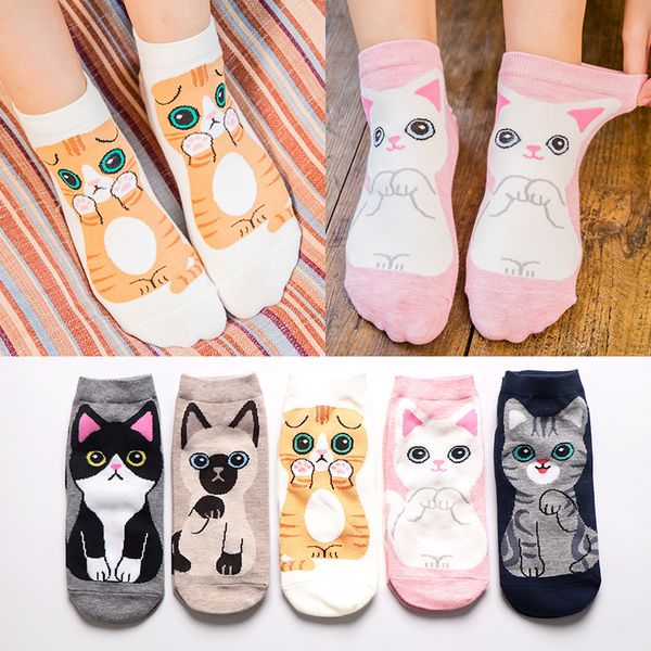

peonfly женщины носки смазливая мультфильм cat смешные harajuku 2019 summer new fashion street hip hop casual cotton лодка носки женский, Black;white