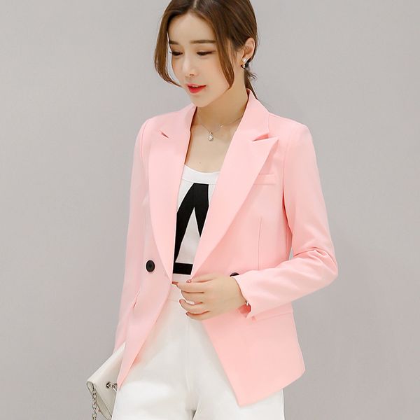 

fashion office lady solid women blazer notched slim full sleeve office jacket spring regular single breasted blazer mujer, White;black