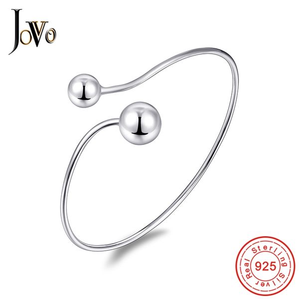 

jovo fine jewelry 100% 925 sterling silver bracelet bangle for women fashion adjustable open cuff ball round bangles gift, Black