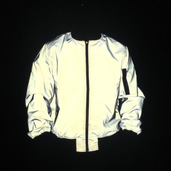 

2019 fashion night full reflective jacket night reflect light hip hop bomber jacket women zipper flight jackets manhood size 4xl, Black;brown