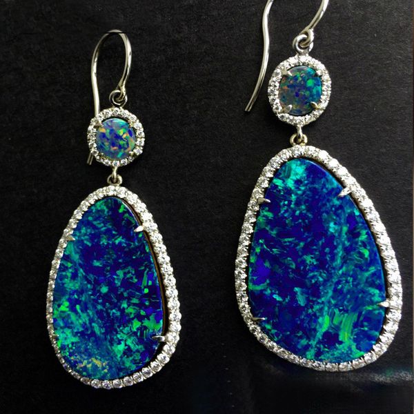 

classic design blue crystal fire opal stone pendant earrings women's jewelry new popular ear stud accessories, Golden;silver