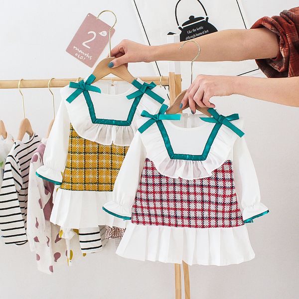 

девочки милый платье весна осень младенческой плед 1-3 летний ребенок девушки платье принцессы дети, Red;yellow