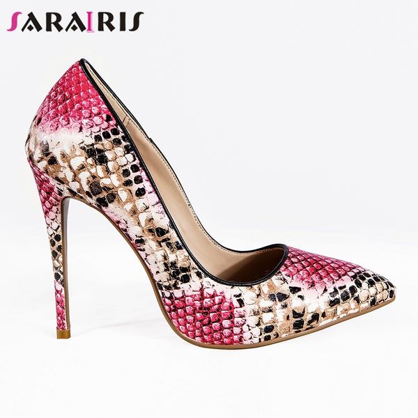 

sarairis new spring 34-45 female fashion colorful pointed toe pumps 2020 high heels pumps women cool snake veins shoes woman, Black