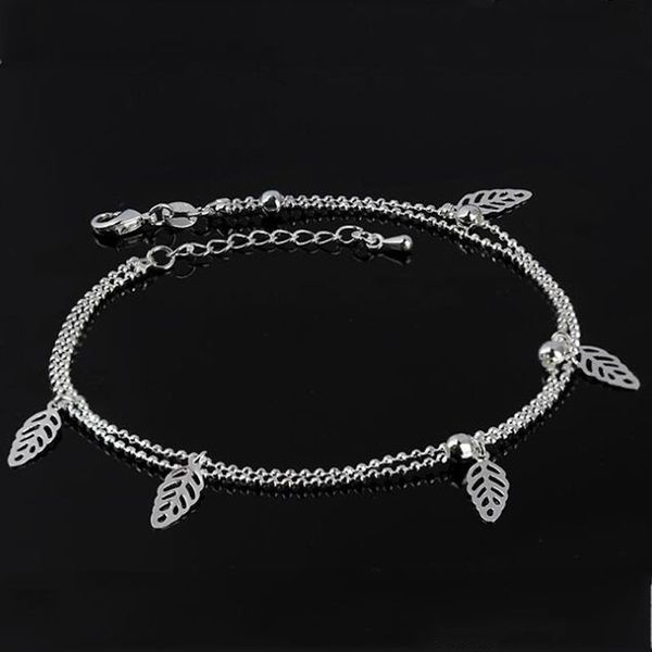 

new 925 double silver anklet is fashionable and lovely leaf anklet, which is specially designed for women's jewelry gifts j015, Red;blue