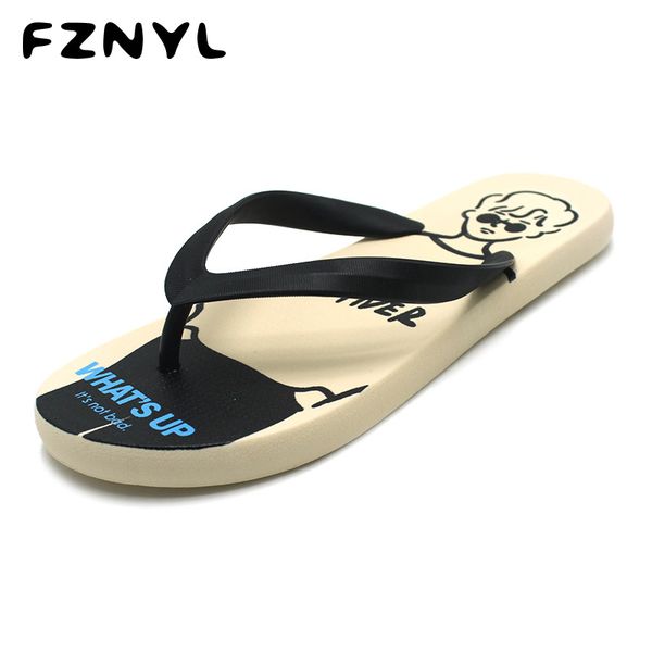 

fznyl cartoon flip flops men pvc summer beach slippers mens non-slip indoor home sandals lovers 2020 new arrival, Black