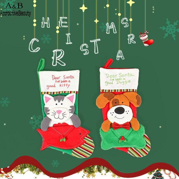 

рождественский чулок dog cat pattern плюшевые рождественские красное украшение type, type
