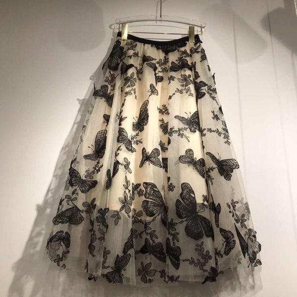 

new arrival mesh butterfly embroidered skirt women's skirt 200616xr02, Black