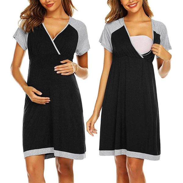

maternity dresses summer women dress short sleeve v-neck nursing nightdress breastfeeding pregnancy clothes sleepwear, White