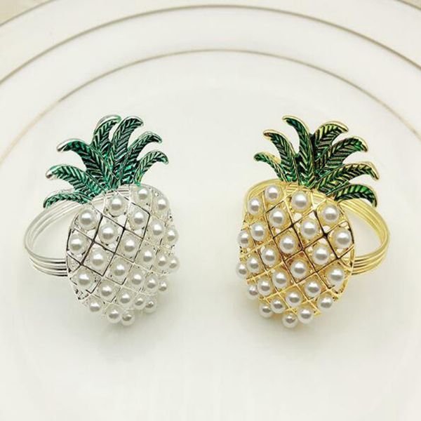 Kostenloser Versand Nachahmung Perlen Gold Silber Ananas Serviette Ringe für Hochzeit Abendessen Tisch Dekoration Zubehör
