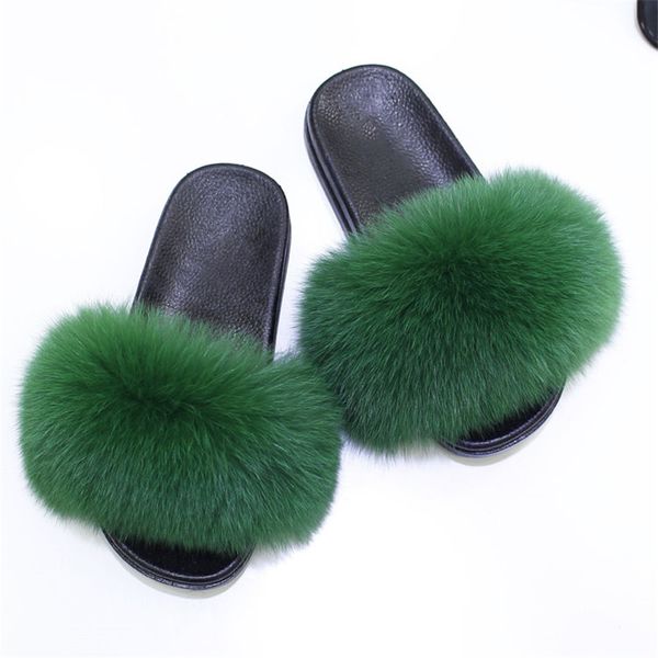 

slippers real fur women's indoor warm furry girls plush sandals home, Black