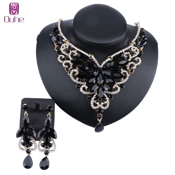 

women bridal crystal rhinestone choker statement necklace earrings jewelry set gifts fit with wedding party dress, Silver