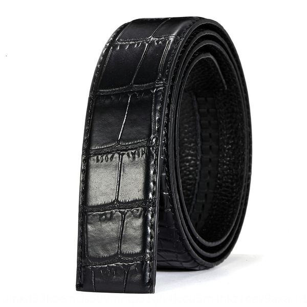 

lql8m headless headless pattern men's with simple buckle men's all-match simple bare buckle-belt layer cowhide non-head belt croco, Black;brown