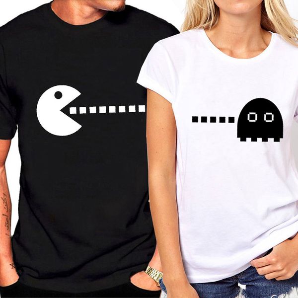 

women's t-shirt funny shirt summer couple for lovers cartoon print female short sleeve o neck t shirts, White