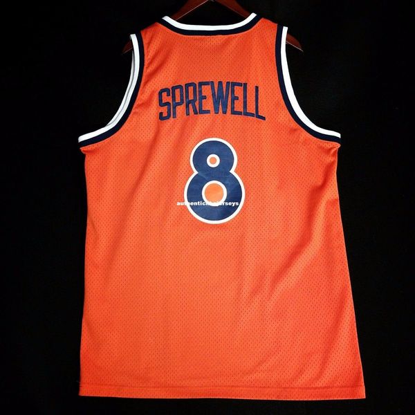 

100% stitched #8 latrell sprewell sewn hwc jersey mens orange vest size xs-6xl stitched basketball jerseys ncaa, Black;blue