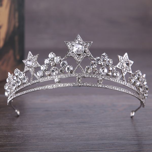 

new wedding rhinestone tiara for bride zinc alloy hair jewelry for wedding women star pattern silver queen crown, Golden;white
