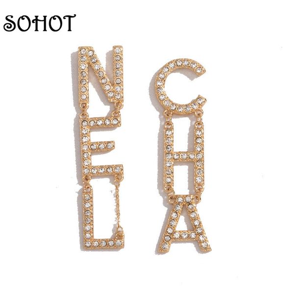 

sonew tide hyperbole letter tassel pendant women drop earrings chic imitation crystal for female party charming jewelry, Silver