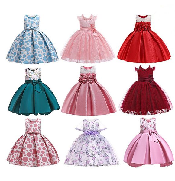

girls 2019 wed dress for girl gauze europe and america wedding elegant flower girl dress children bow dress, Red;yellow