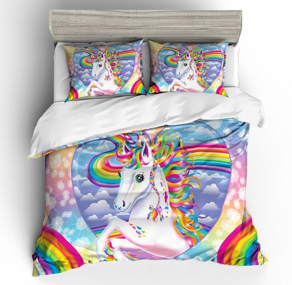 Multi Color Unicorn Pattern Bedding Set King Size Rainbow Sweet