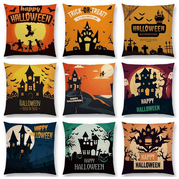 

happy halloween scary night moon skull witch pumpkin zombie vampire ghost castle cemetery cushion cover beautiful pillow case