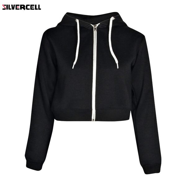 

fashion autumn women hooded sweatshirts long sleeve casual hooded coat pullover zipper jacket, Black