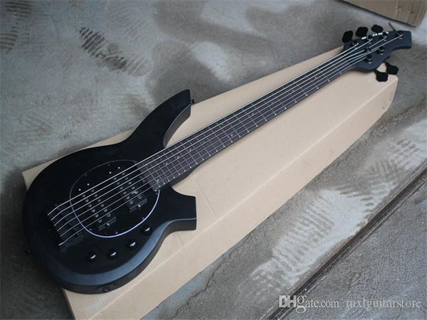 Venda imperdível! Baixo elétrico preto com 2 pickups, fingerboard de pauais, 6 cordas, 24 trastes, hardware preto, pode ser personalizado