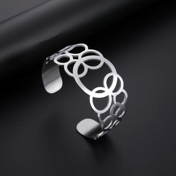 

skyrim 2020 new hollow circle bangles stainless steel women girls simple boho bracelet adjustable cuff bracelets jewelry gift, Black