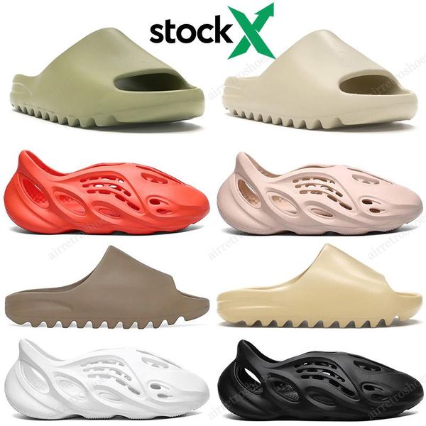 

2020 stock x kanye west slipper men women slide bone earth brown desert sand slide resin designer shoes sandals foam runner size 36-45, Black