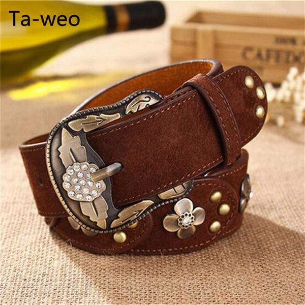

ta-weo fashion casual women dress leather belts, designer metal floral inlaid jeans belts for women, ceinture femme y200117, Slivery;black