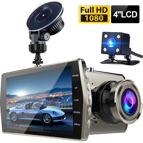 

камера автомобиля fhd 1080p автомобильный видеорегистратор с двумя объективами рекордер dvr автомобиля камера 4" ips передняя + задняя ночно