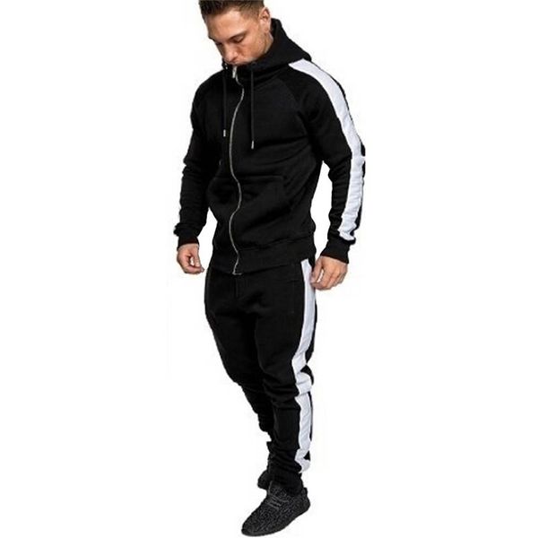 

mens winter sweatshirt zip print hoodies sweatshirt streetwear pants sets new sport suit tracksuit male clothes dropship e26, Black