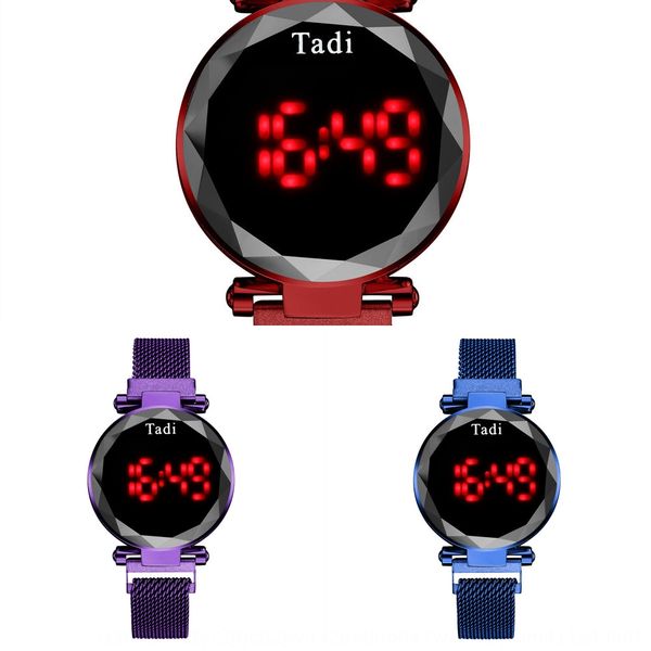 

touch screen electronic led electronic led iron-absorbing stone mesh belt watch women's decorative bracelet watch, Blue