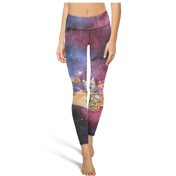 

galaxy пространство кот в burritofashion дамы ретро йога брюки эластичность повседневный tight подходит для run буррито пространства пиццы, Black