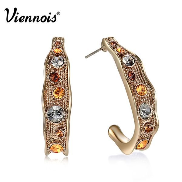 

viennois coffee gold color women stud earrings austrian rhinestone vintage semicircle earrings t190625, Golden;silver