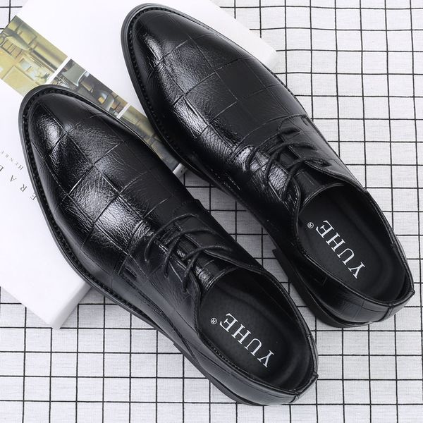 

autumn and winter leisure leather men shoes british wild business formal dress pointed leather shoes men's wedding ba-16, Black