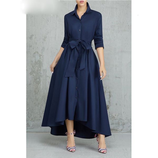 

summer dress woman dresses irregular long shirt dress women casual turn down collar lace up bandage long sleeve dress office lady robe, Black;gray