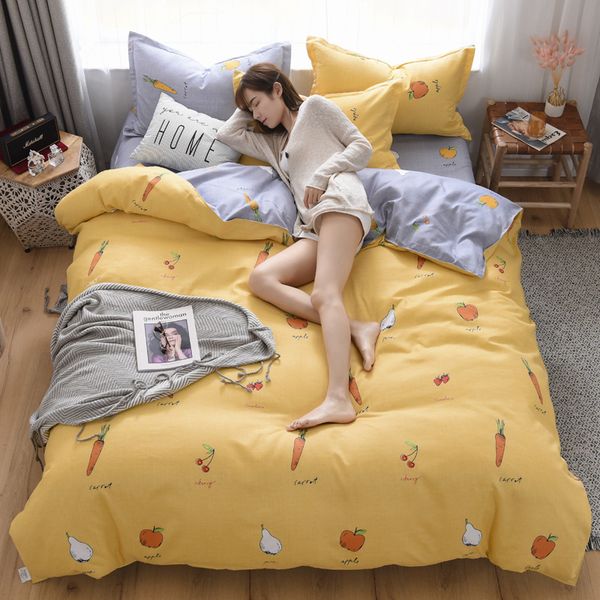 

four-piece cotton brushed set thickened cotton bed sheet quilt cover three-piece bedding brushed lace long-staple